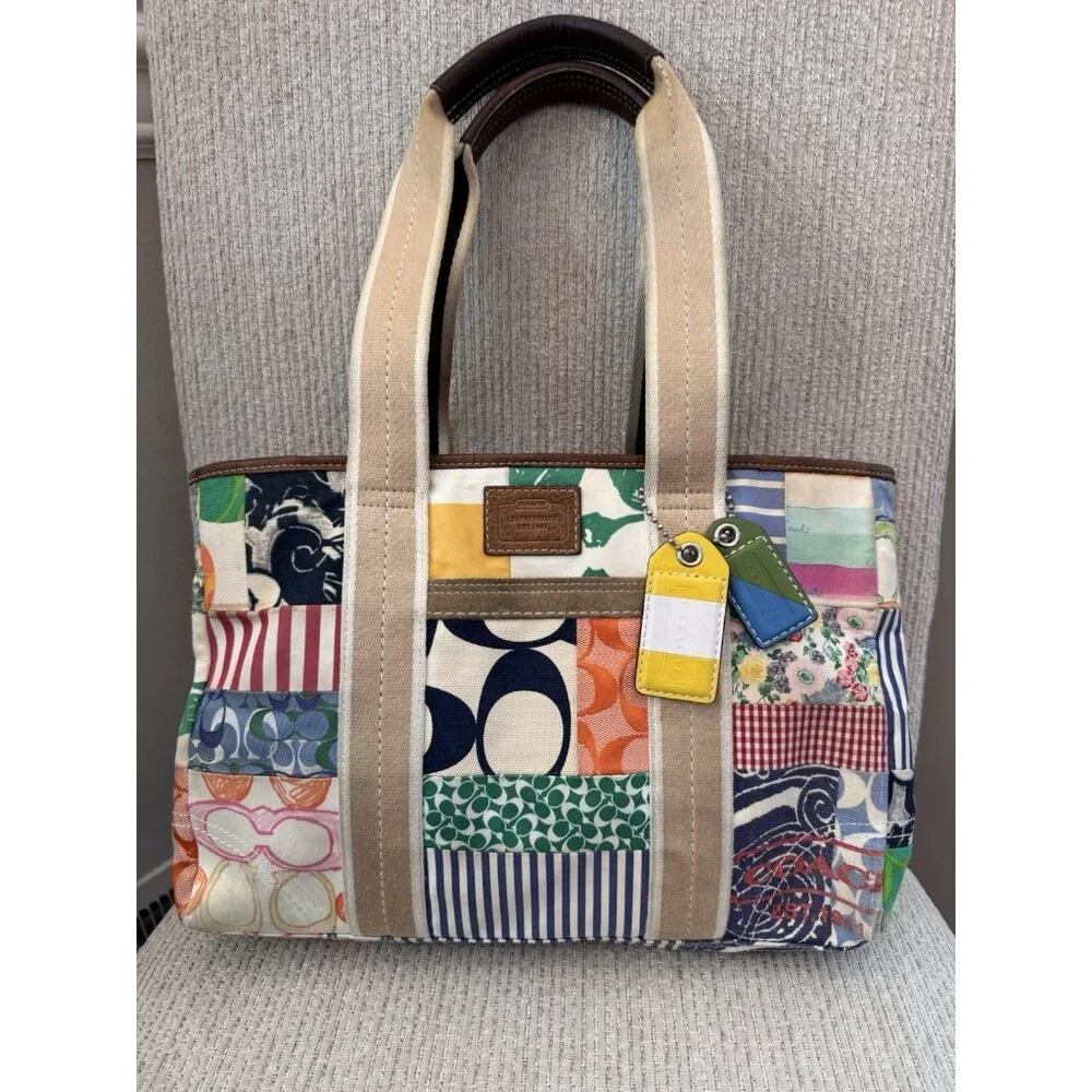 Coach Hampton Weekend Tote Bag Patchwork Handbag Purse Satchel Y2K - Picture 15 of 16